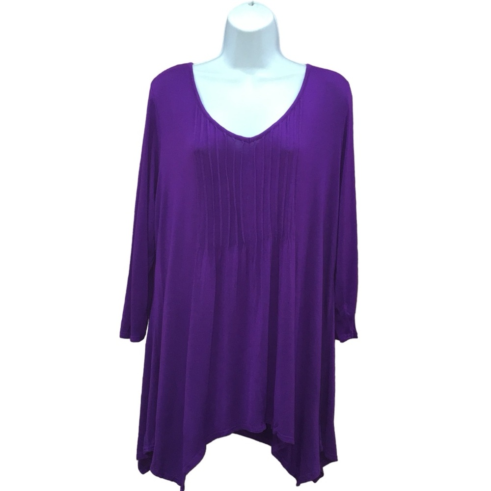 Covington Purple Front Pintucked Curved Hem Top - Women’s 1X - Picture 7 of 11